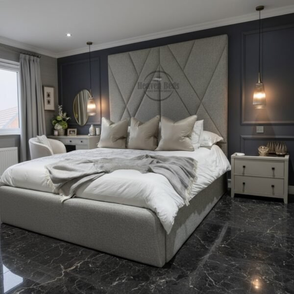 Deluxe Luxe Bed – Tall Headboard Upholstered Bed with Storage