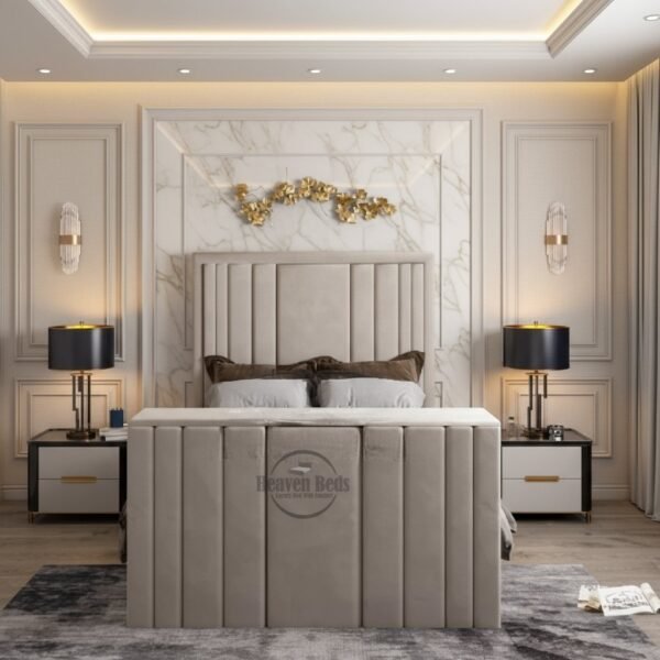 Linear TV Bed Frame with Ottoman Storage | Modern Upholstered Design