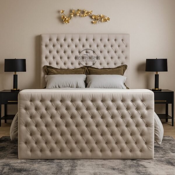 Oak Upholstered TV Bed Frame with Optional Ottoman Storage (27″–43″)