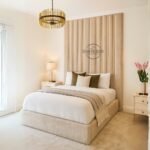 Victoria Bed Frame | Tall Vertical Upholstered Headboard in Two Pieces