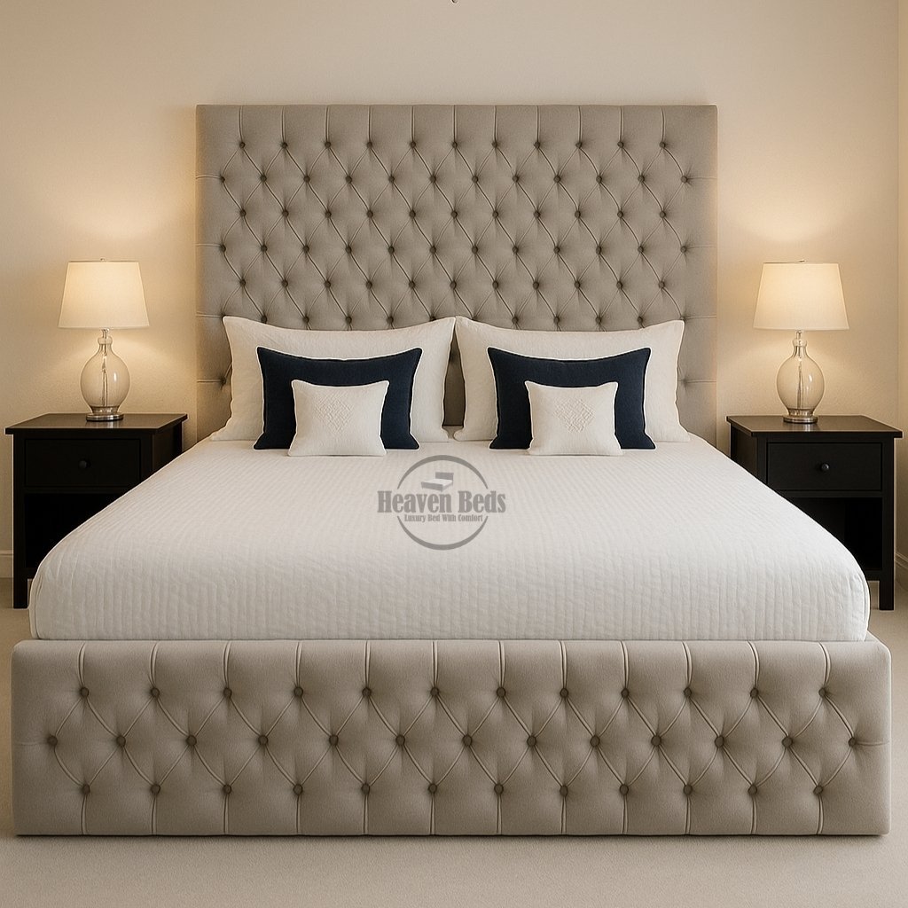 Zara Upholstered Bed Frame (Optional Ottoman Storage) 1 Zara Upholstered Bed Frame with Button Tufted Headboard - Image 1