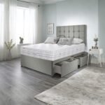 Divan Olive Bed - Grey Tufted Square Headboard | Heaven Beds